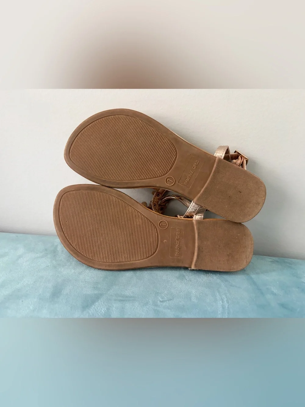 Girls size 1 Floral T-Strap Sandals - Rose Gold